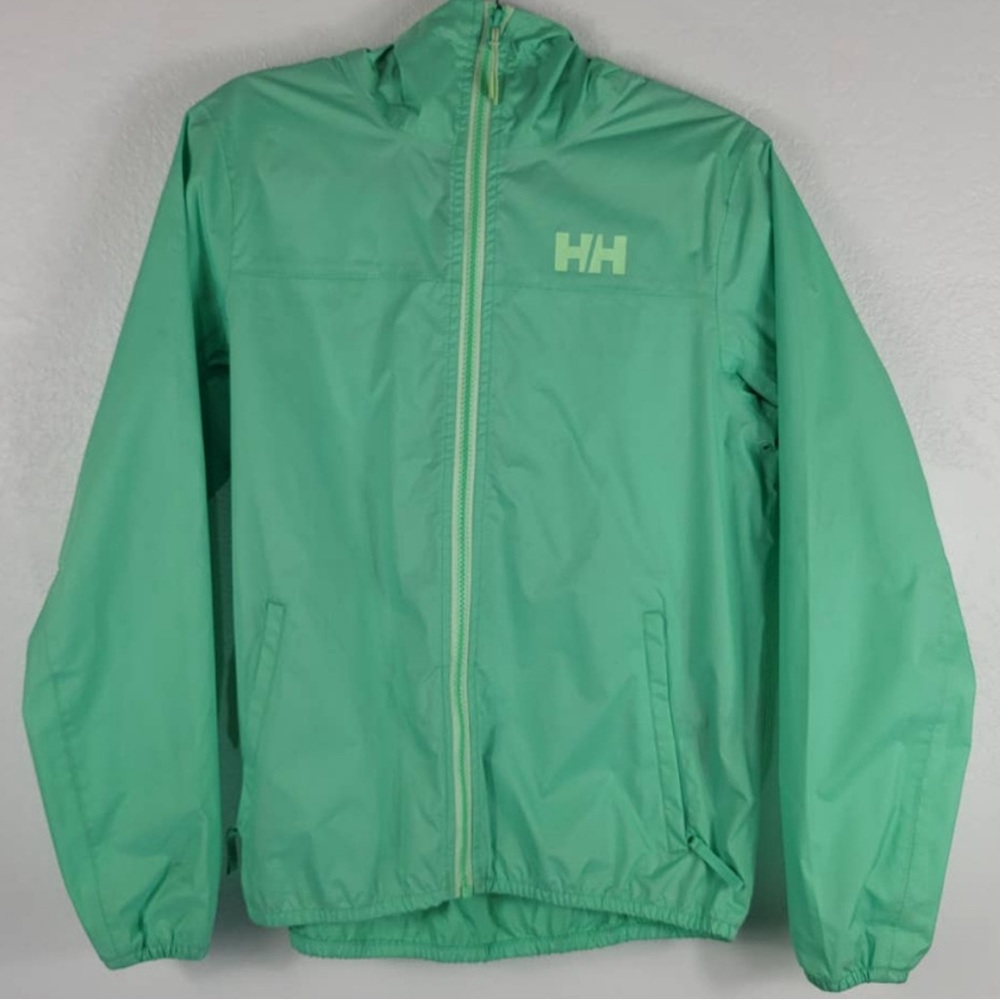 Helly Hanson Women's Mint Green Hooded Packable Rain Jacket XS